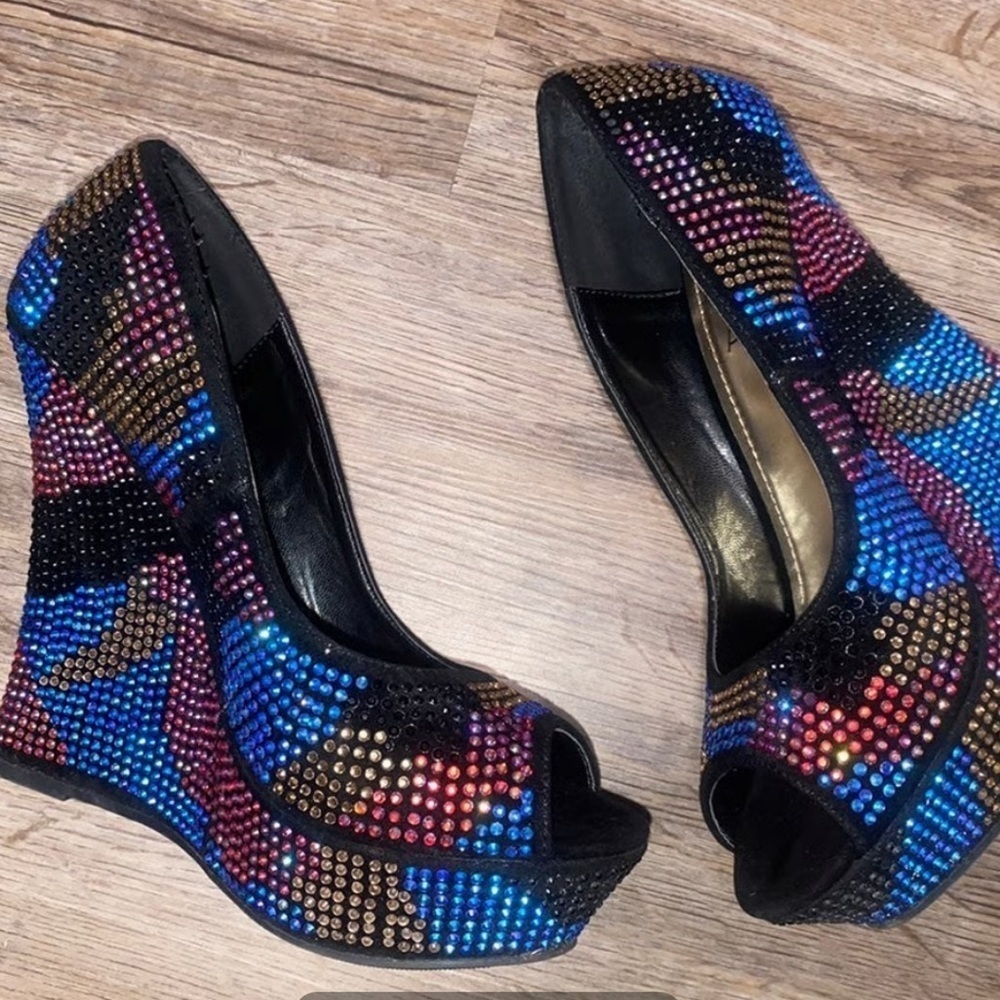 Y2K Alba Multi-Colored Wedge Heels size 7